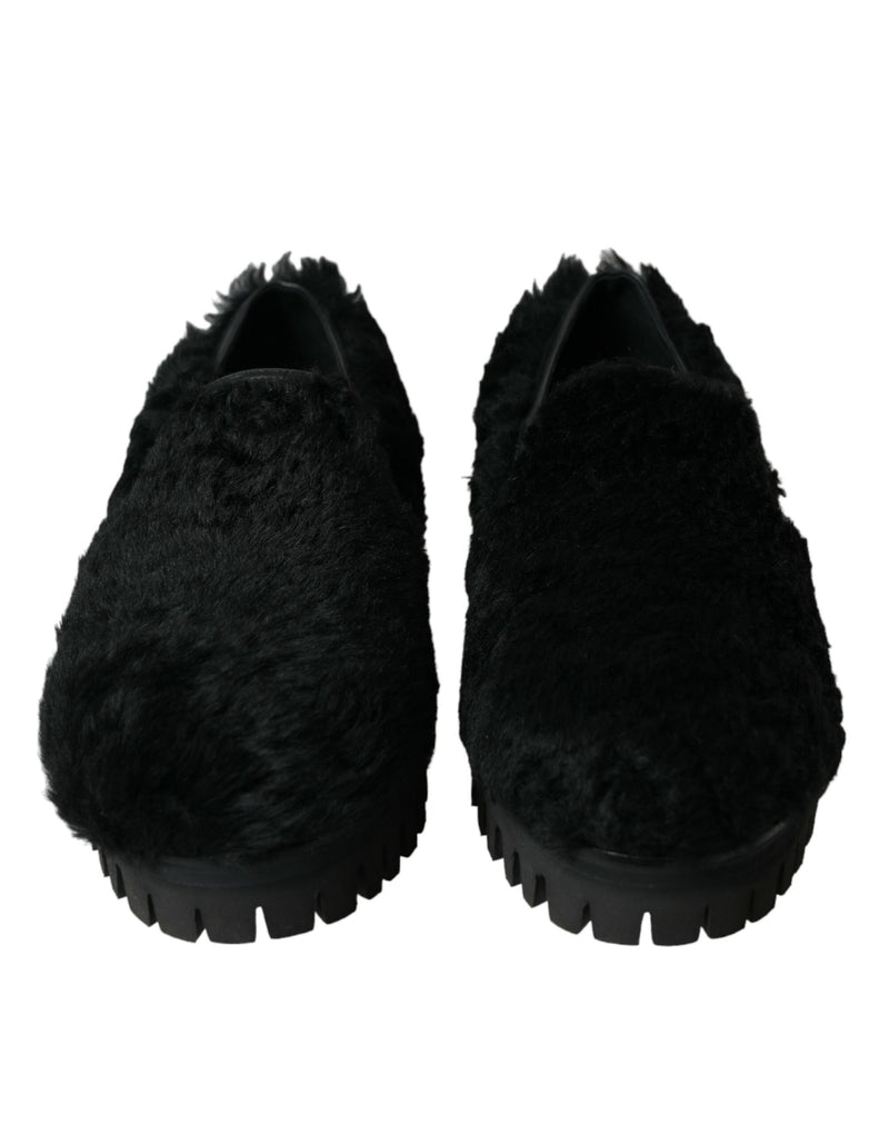 Dolce & Gabbana Black Fur Leather Slippers - Luxurious Comfort