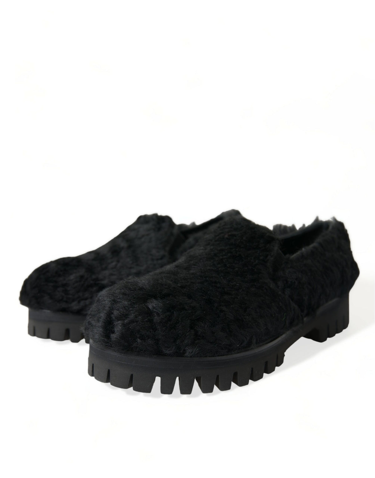 Dolce & Gabbana Black Fur Leather Slippers - Luxurious Comfort