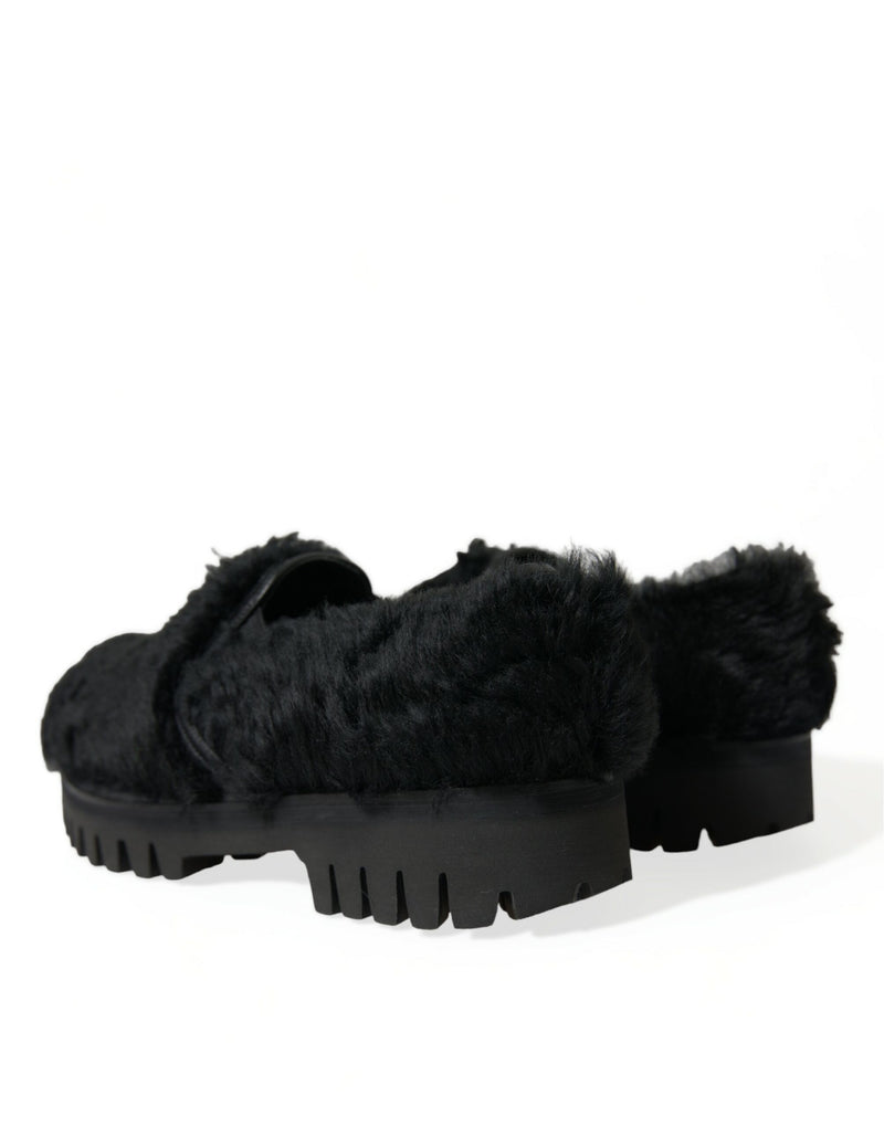 Dolce & Gabbana Black Fur Leather Slippers - Luxurious Comfort