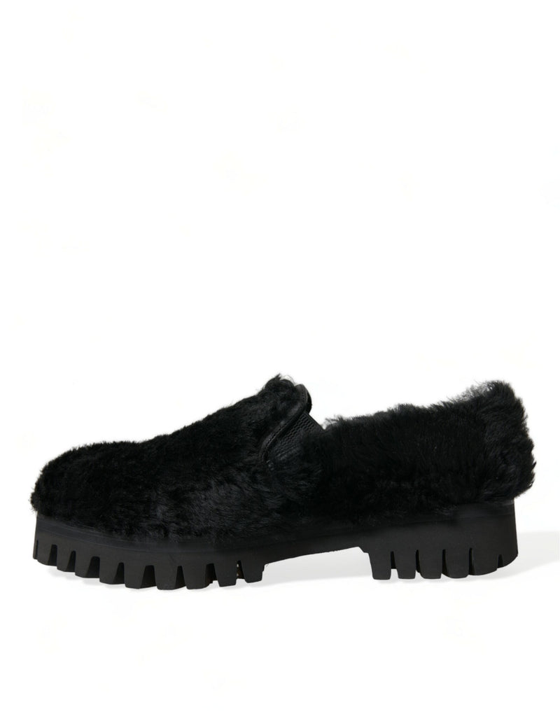 Dolce & Gabbana Black Fur Leather Slippers - Luxurious Comfort