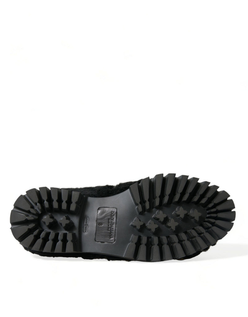 Dolce & Gabbana Black Fur Leather Slippers - Luxurious Comfort