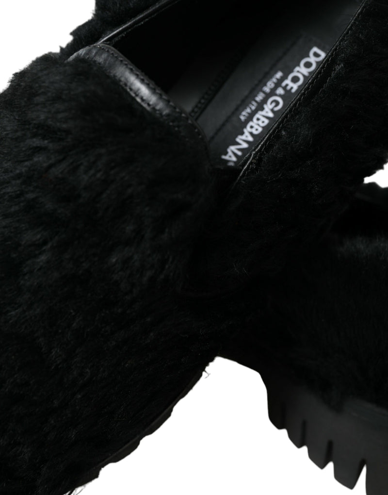 Dolce & Gabbana Black Fur Leather Slippers - Luxurious Comfort