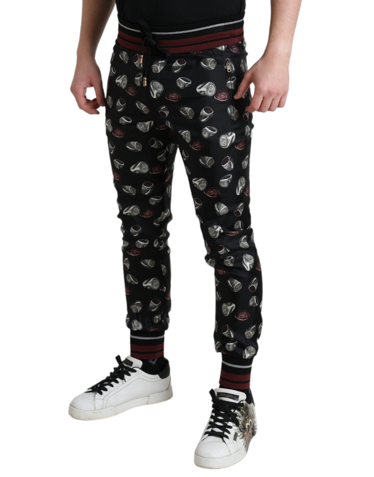 Pantalon de jogging en soie noir avec anneau Dolce &amp; Gabbana