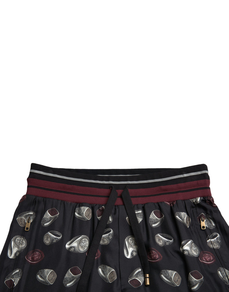 Dolce & Gabbana Black Ring Silk Jogging Trousers Pants