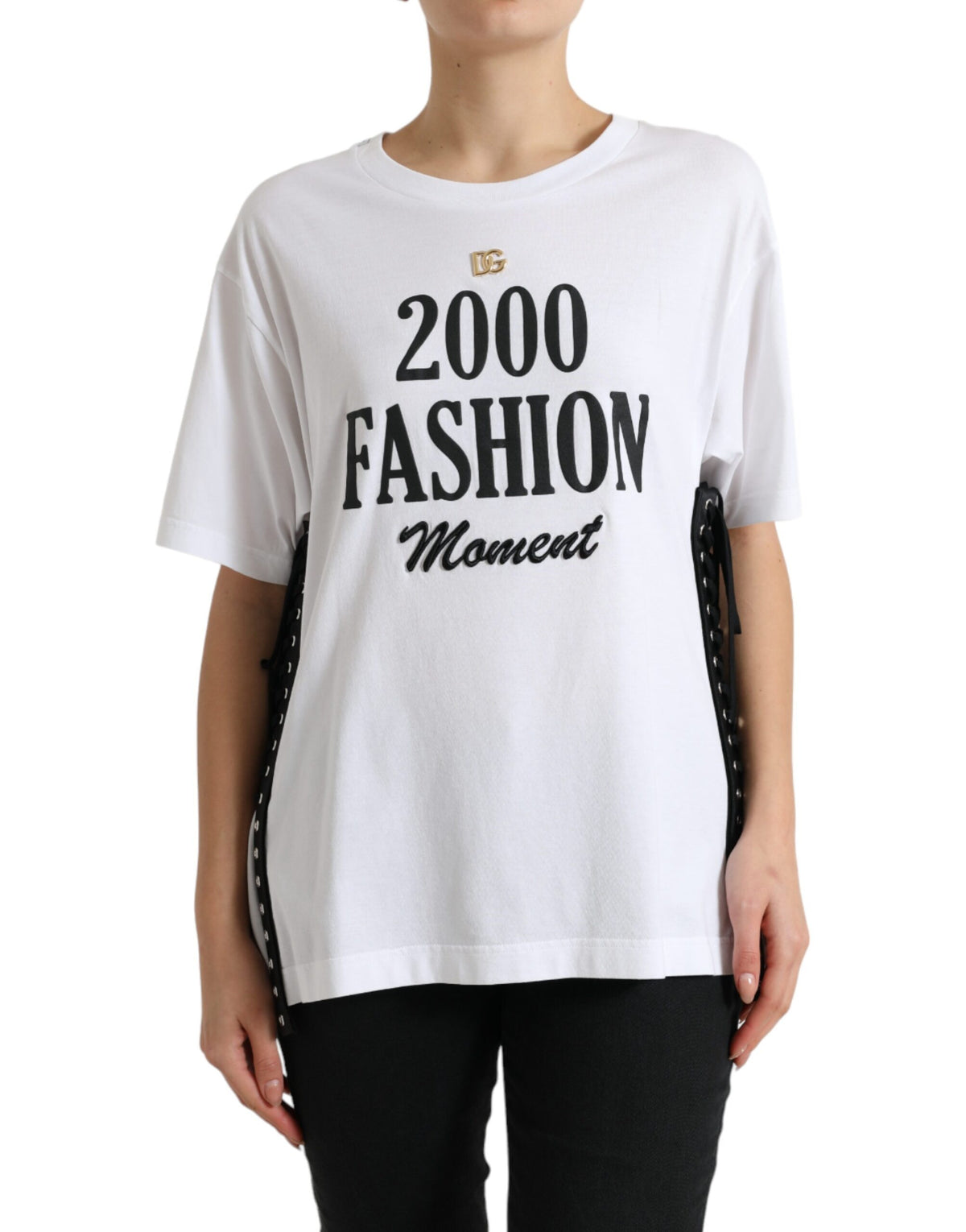 Dolce & Gabbana T-shirt blanc avec impression slogan et lacets
