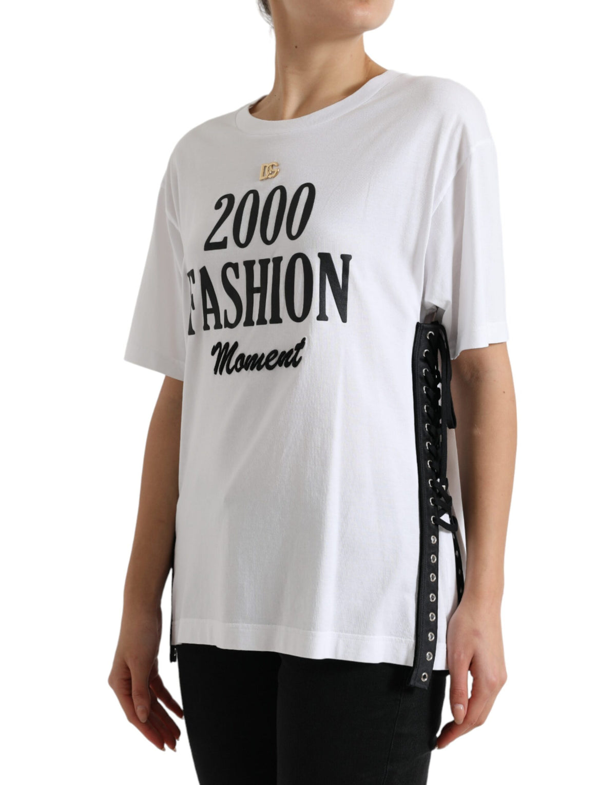 Dolce & Gabbana T-shirt blanc avec impression slogan et lacets