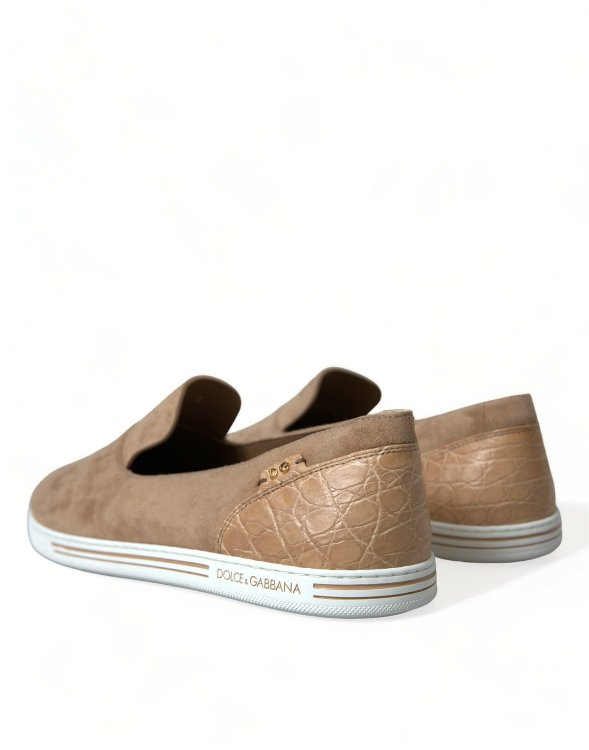 Dolce & Gabbana Beige Suede Caiman Men Loafers