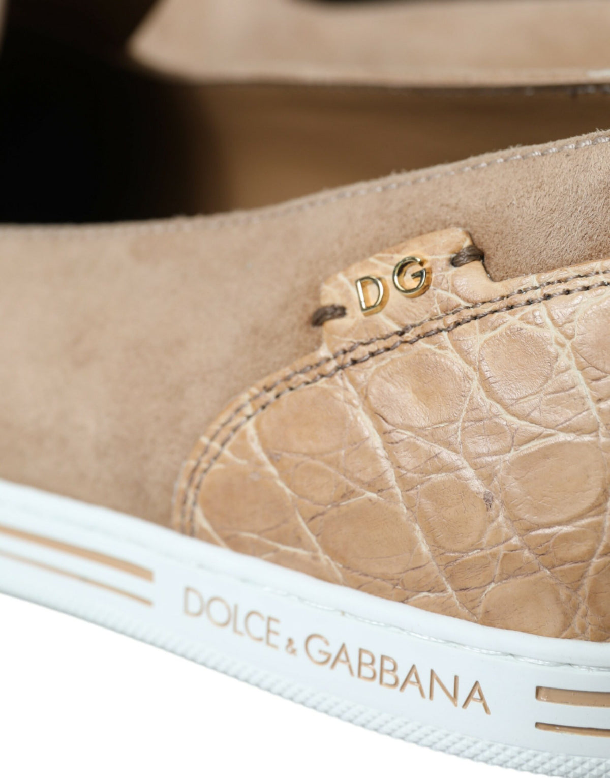 Dolce & Gabbana Beige Suede Caiman Men Loafers