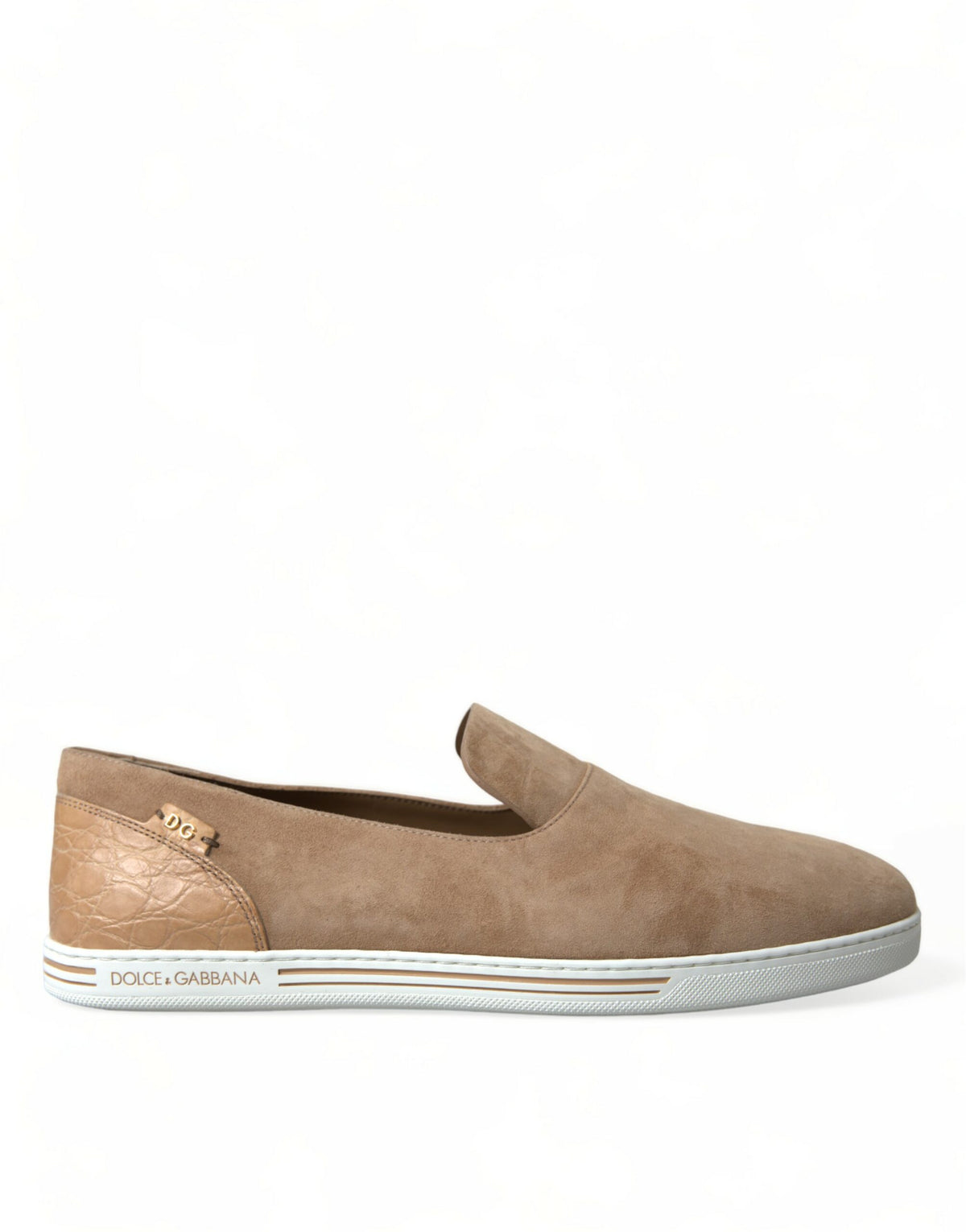 Dolce & Gabbana Beige Suede Caiman Men Loafers