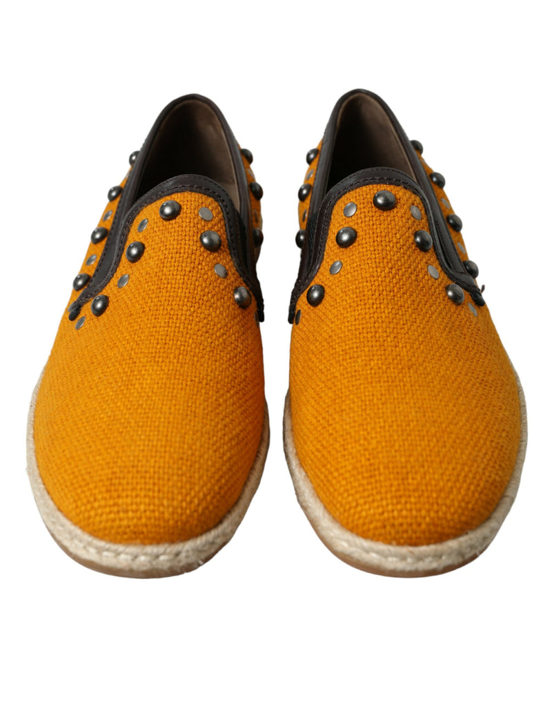 Dolce & Gabbana Orange Linen Leather Studded Loafers