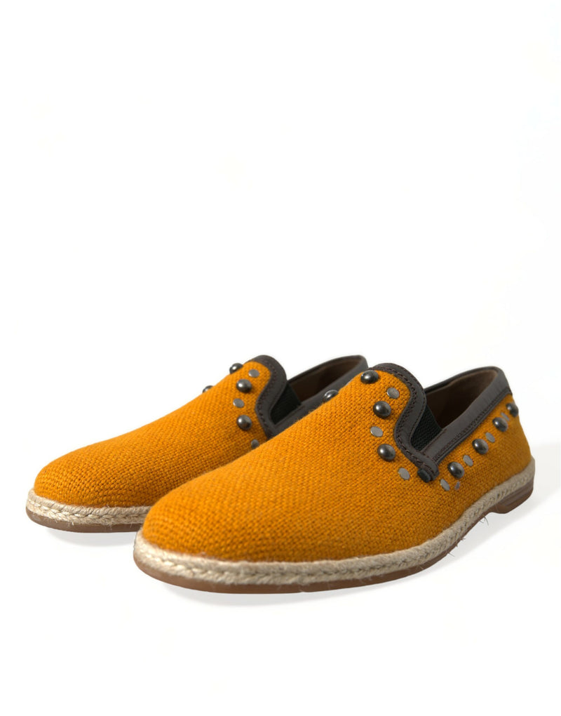 Dolce & Gabbana Orange Linen Leather Studded Loafers
