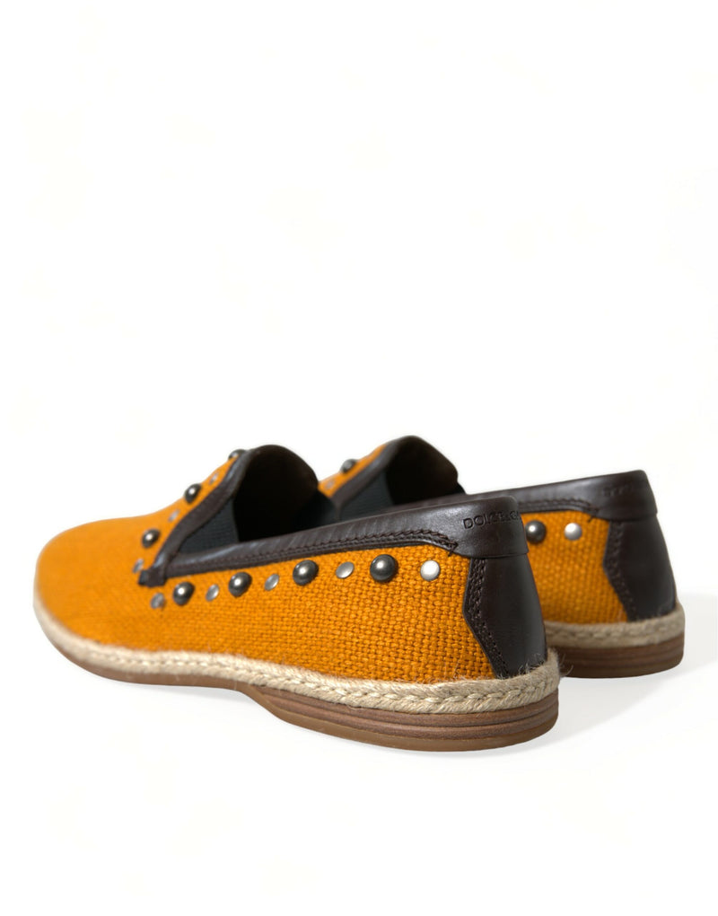 Dolce & Gabbana Orange Linen Leather Studded Loafers