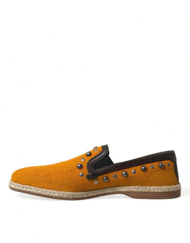 Dolce & Gabbana Orange Linen Leather Studded Loafers