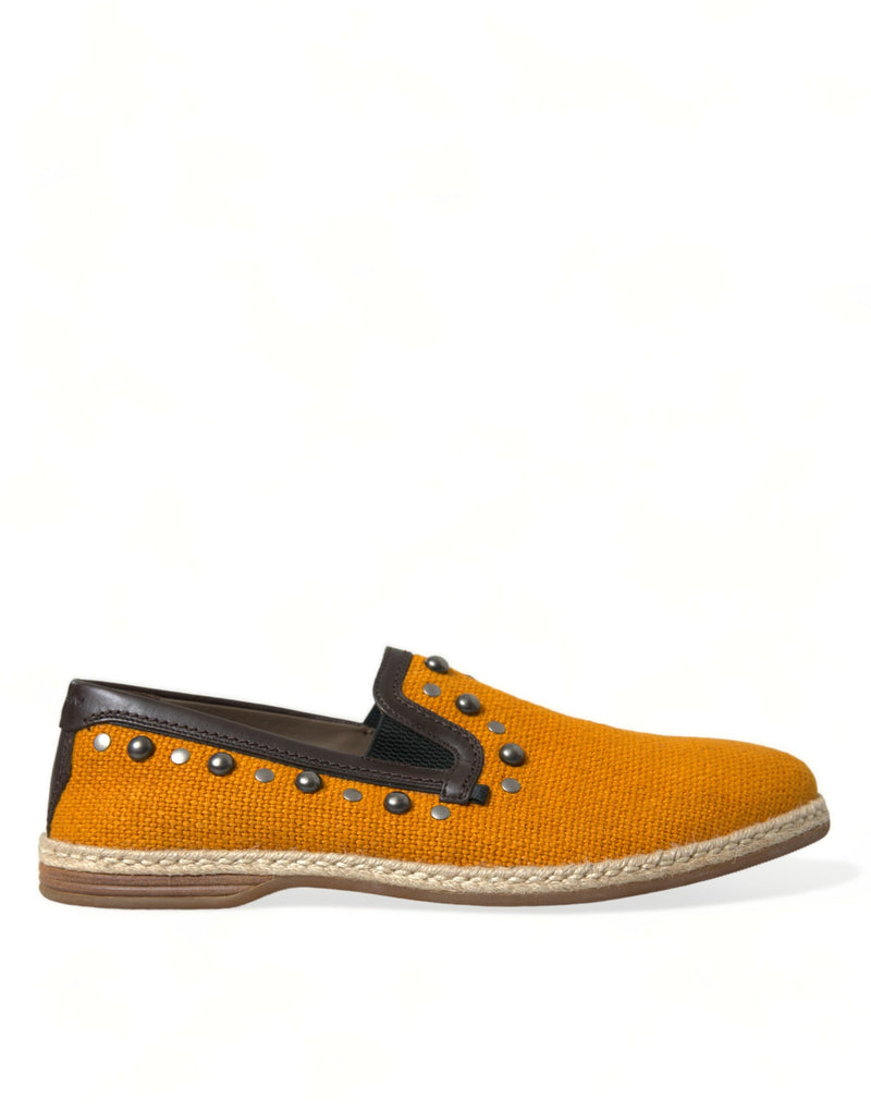 Dolce & Gabbana Orange Linen Leather Studded Loafers