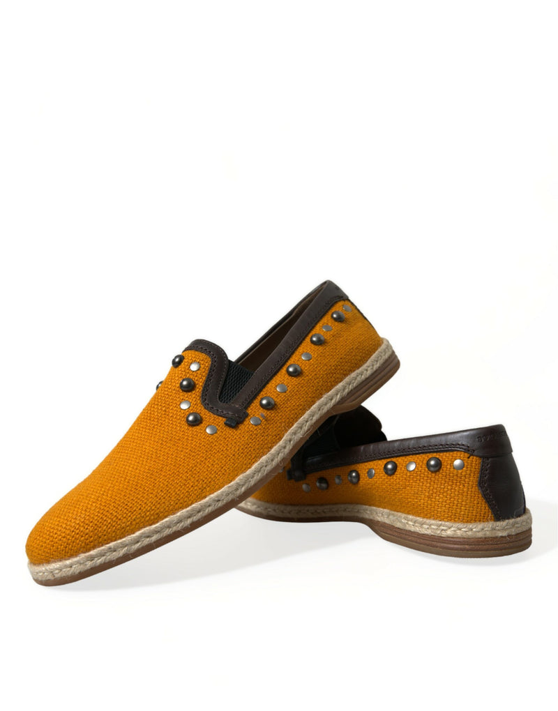 Dolce & Gabbana Orange Linen Leather Studded Loafers