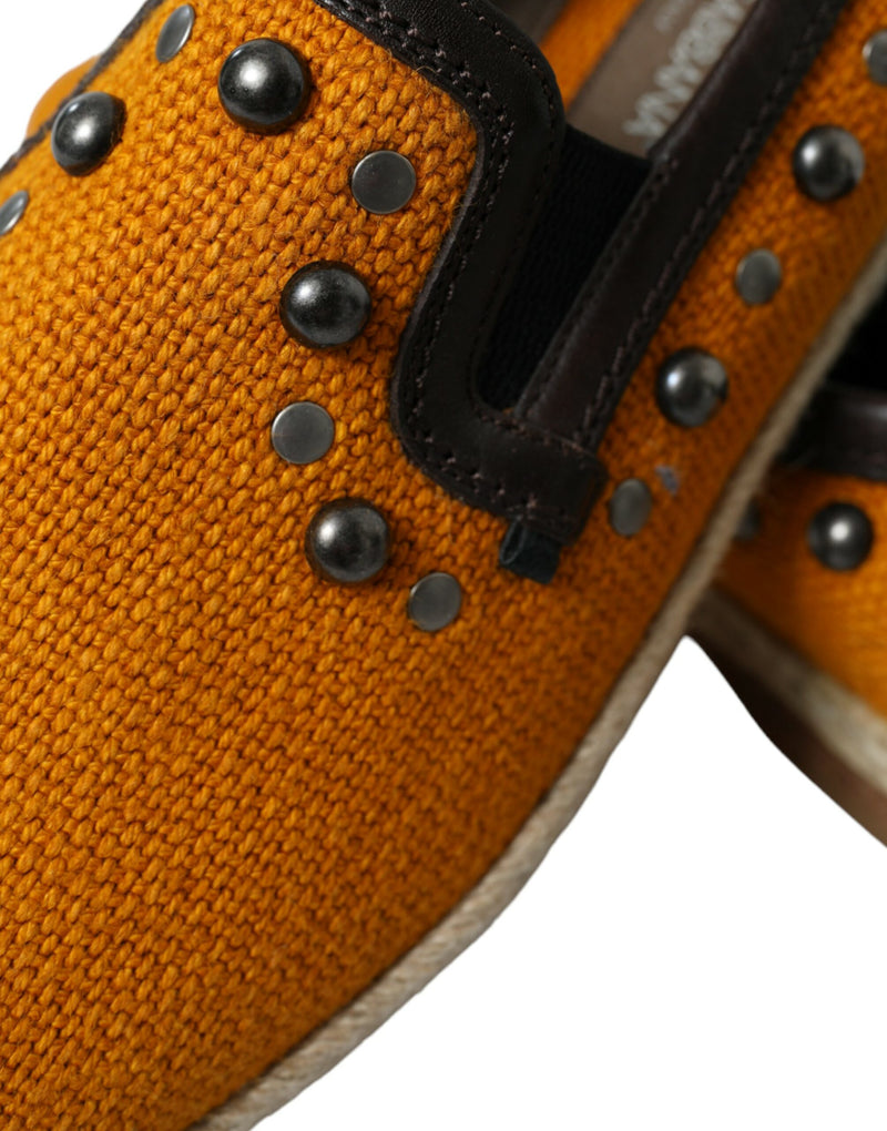 Dolce & Gabbana Orange Linen Leather Studded Loafers