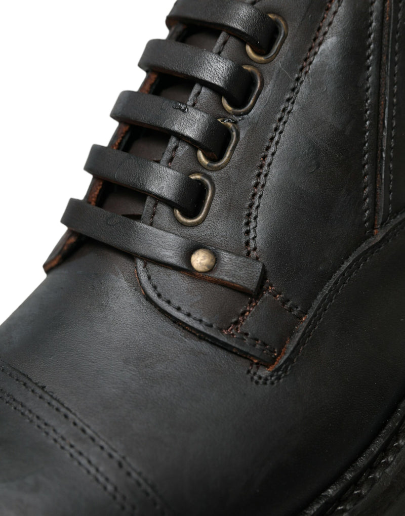Dolce & Gabbana Brown Leather Lace Up Derby Men's Dress Shoes