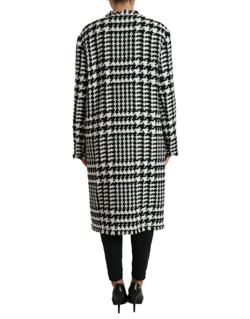 Dolce & Gabbana Black White Houndstooth Trench Coat Jacket