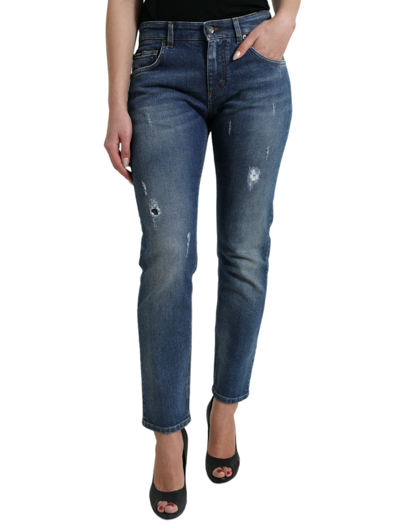 Dolce & Gabbana Blue Boyfriend Mid Waist Denim Jeans