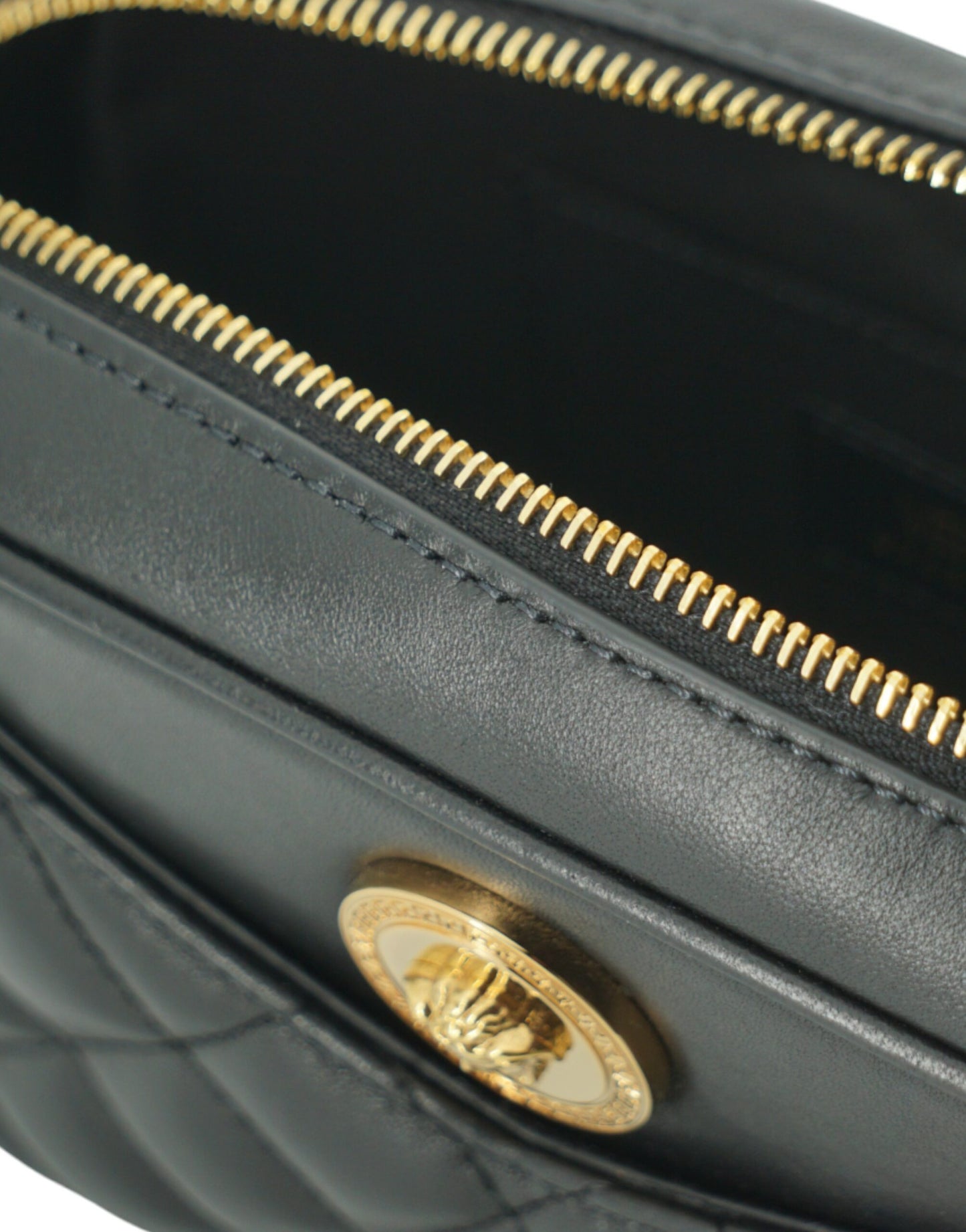 Versace Élégant Petit Sac Bandoulière en Cuir Noir