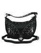 Versace Elegante Zwarte Leren Hobo Schoudertas