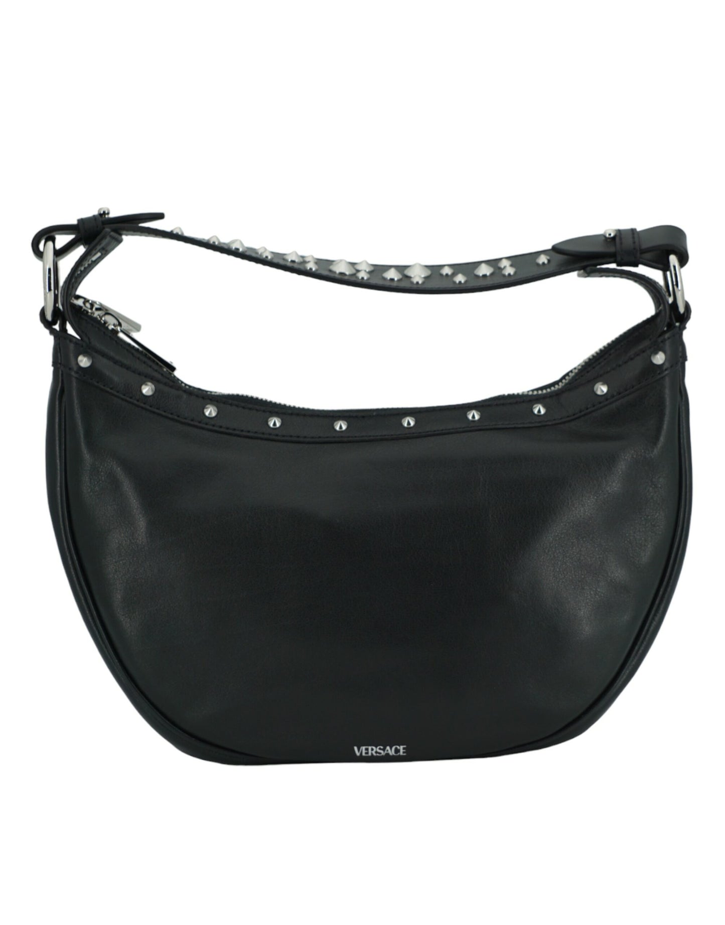 Versace Elegante Zwarte Leren Hobo Schoudertas