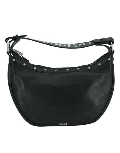 Versace Elegante Zwarte Leren Hobo Schoudertas
