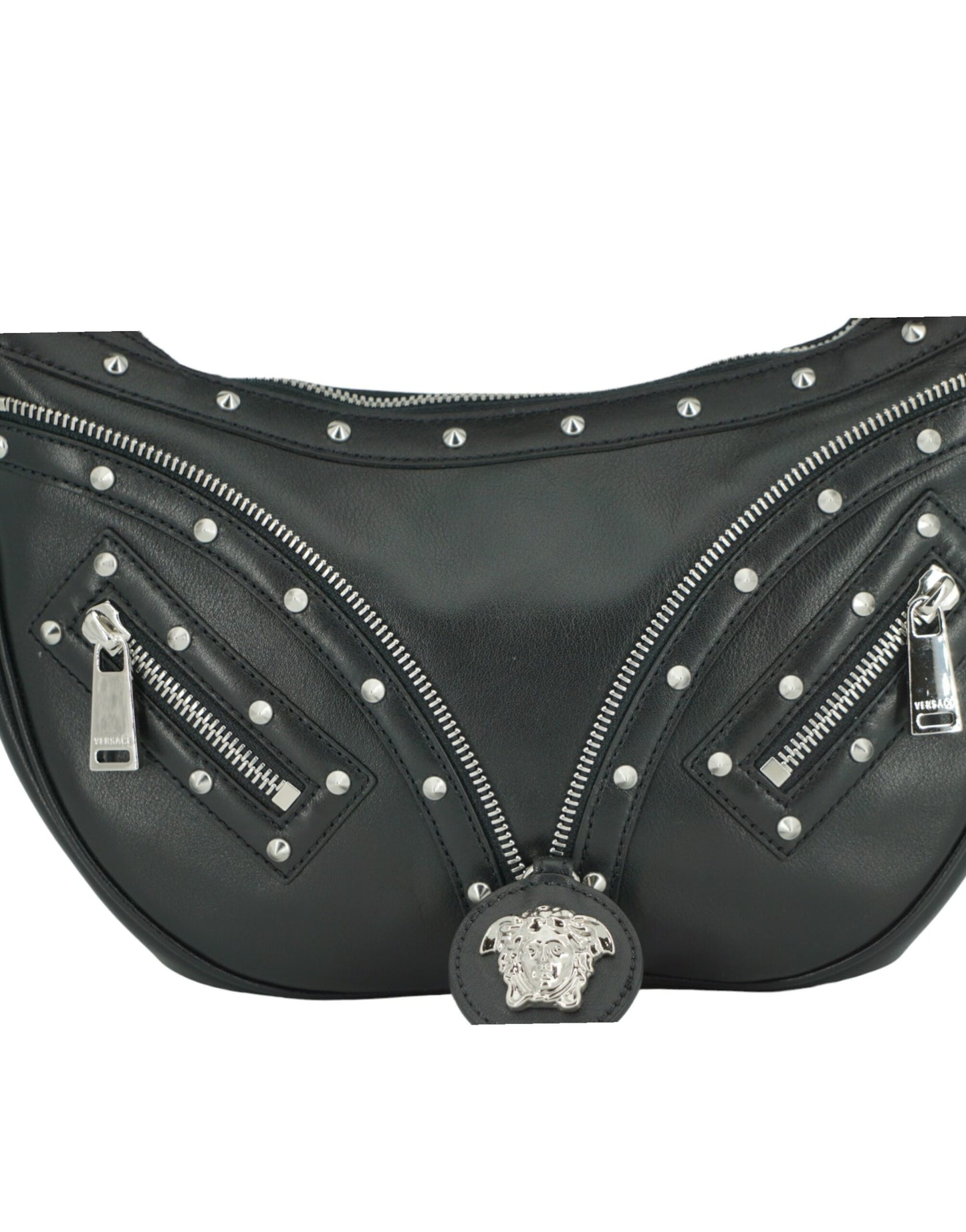 Versace Elegante Zwarte Leren Hobo Schoudertas