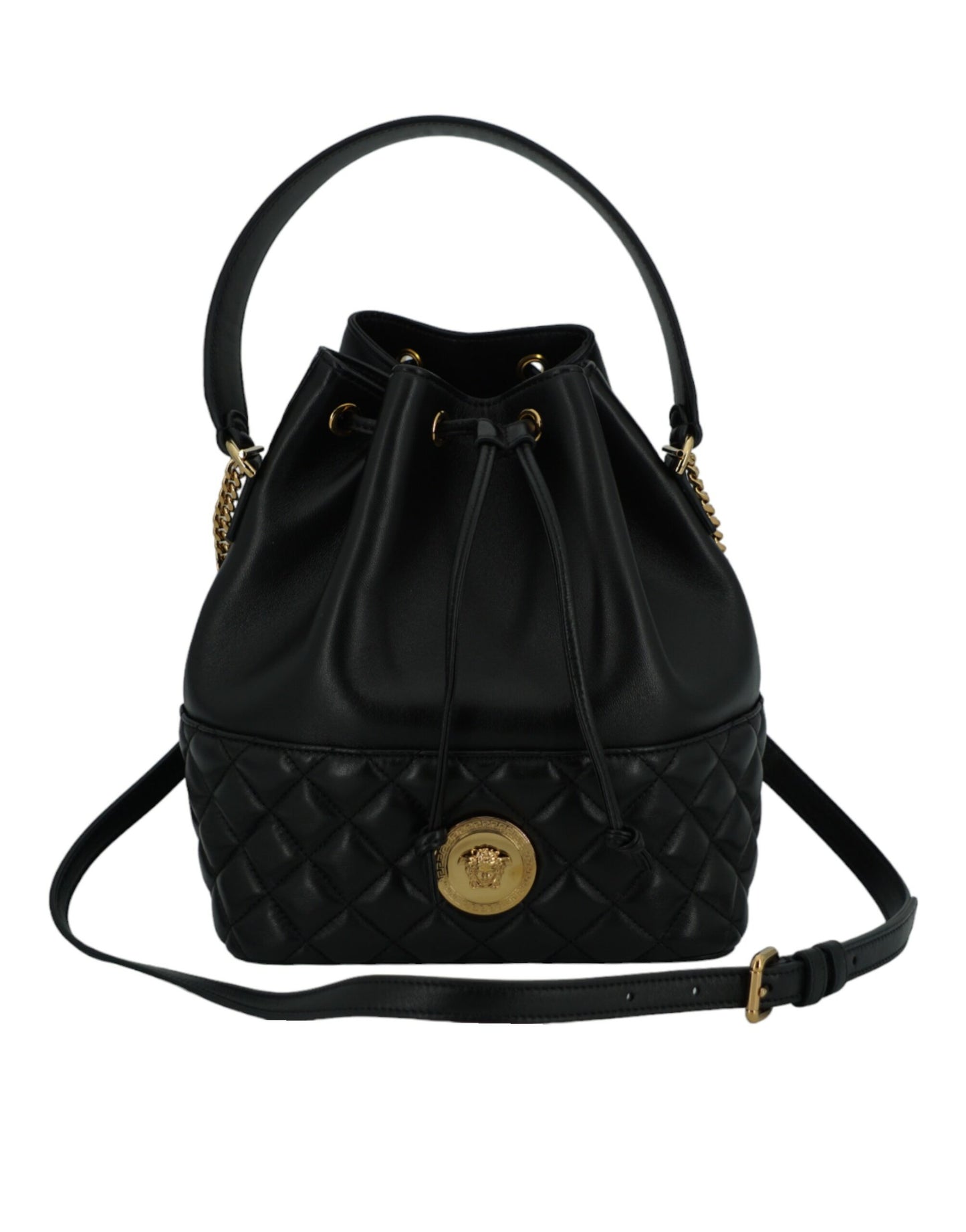 Sac seau élégant en cuir noir Medusa de Versace