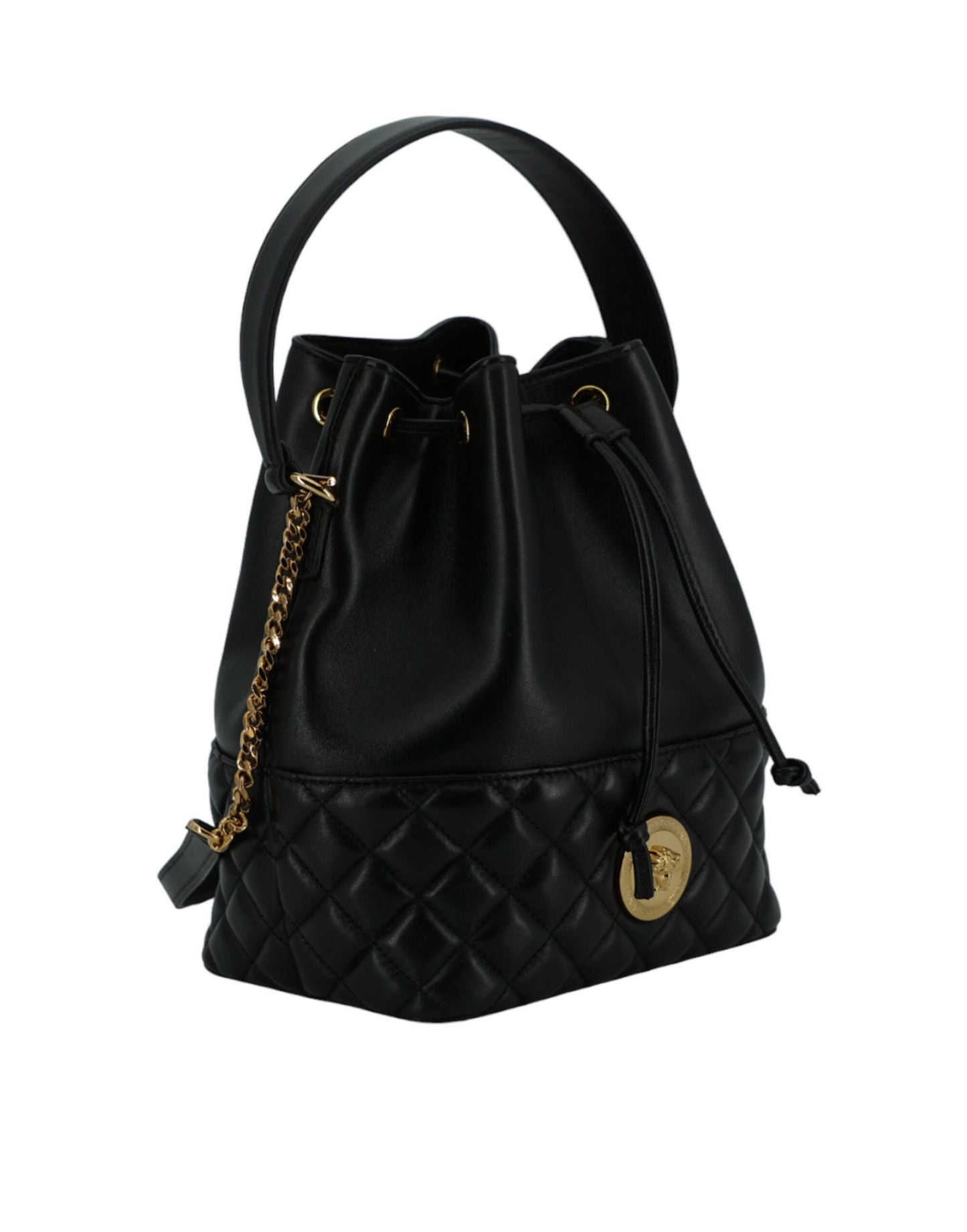 Sac seau élégant en cuir noir Medusa de Versace