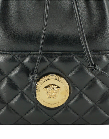 Sac seau élégant en cuir noir Medusa de Versace