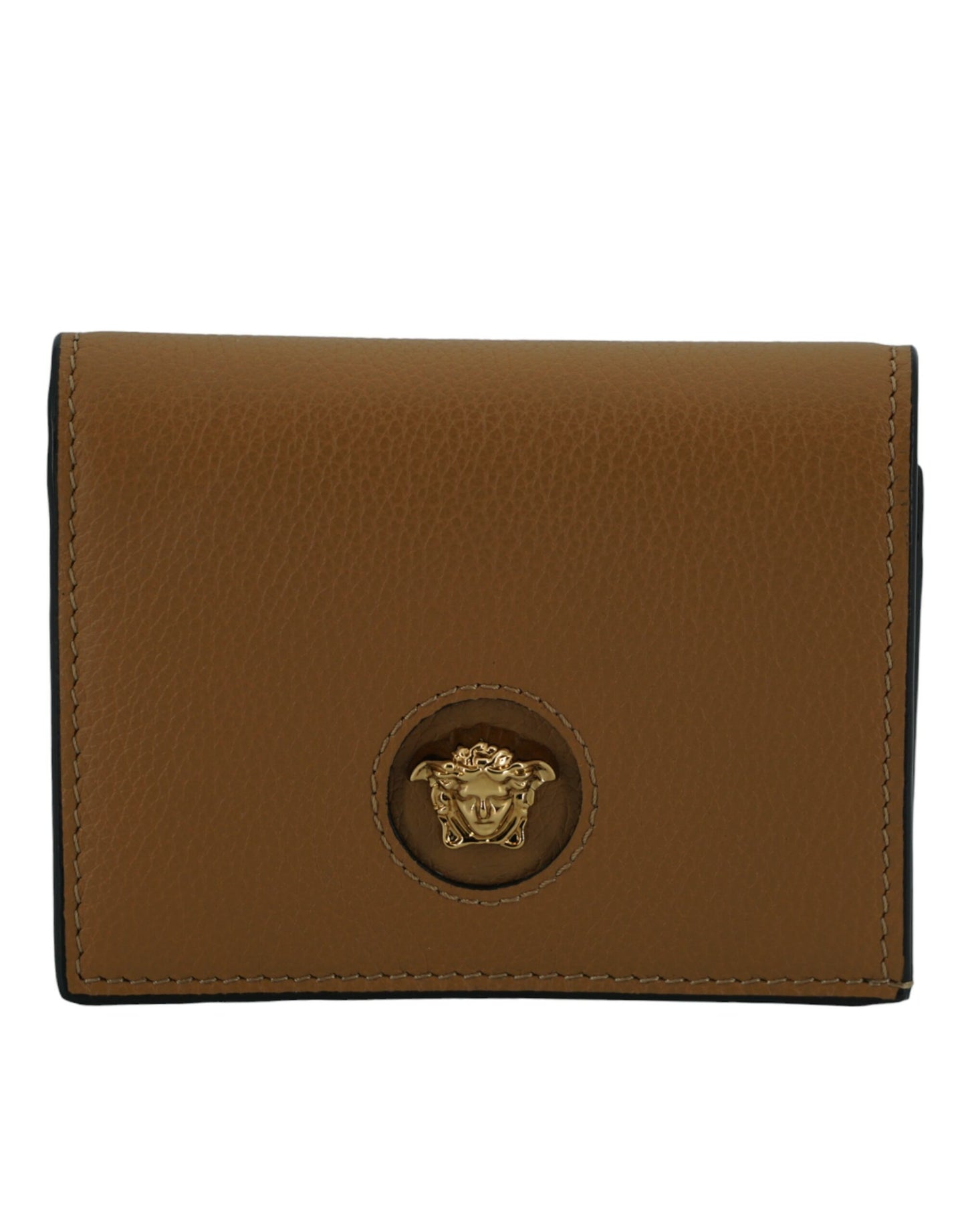 Portefeuille compact élégant en cuir marron Versace