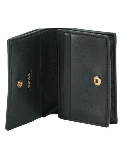 Portefeuille compact élégant en cuir marron Versace