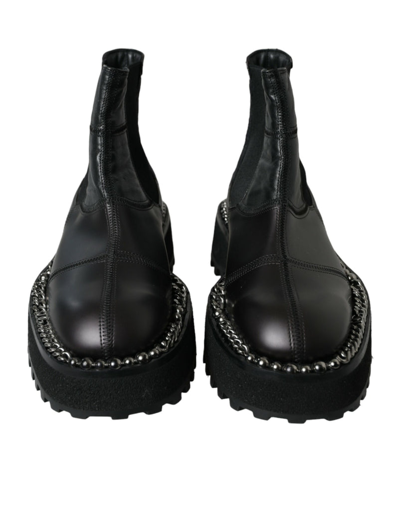 Dolce & Gabbana Black Leather Slip On Stretch Chelsea Boots