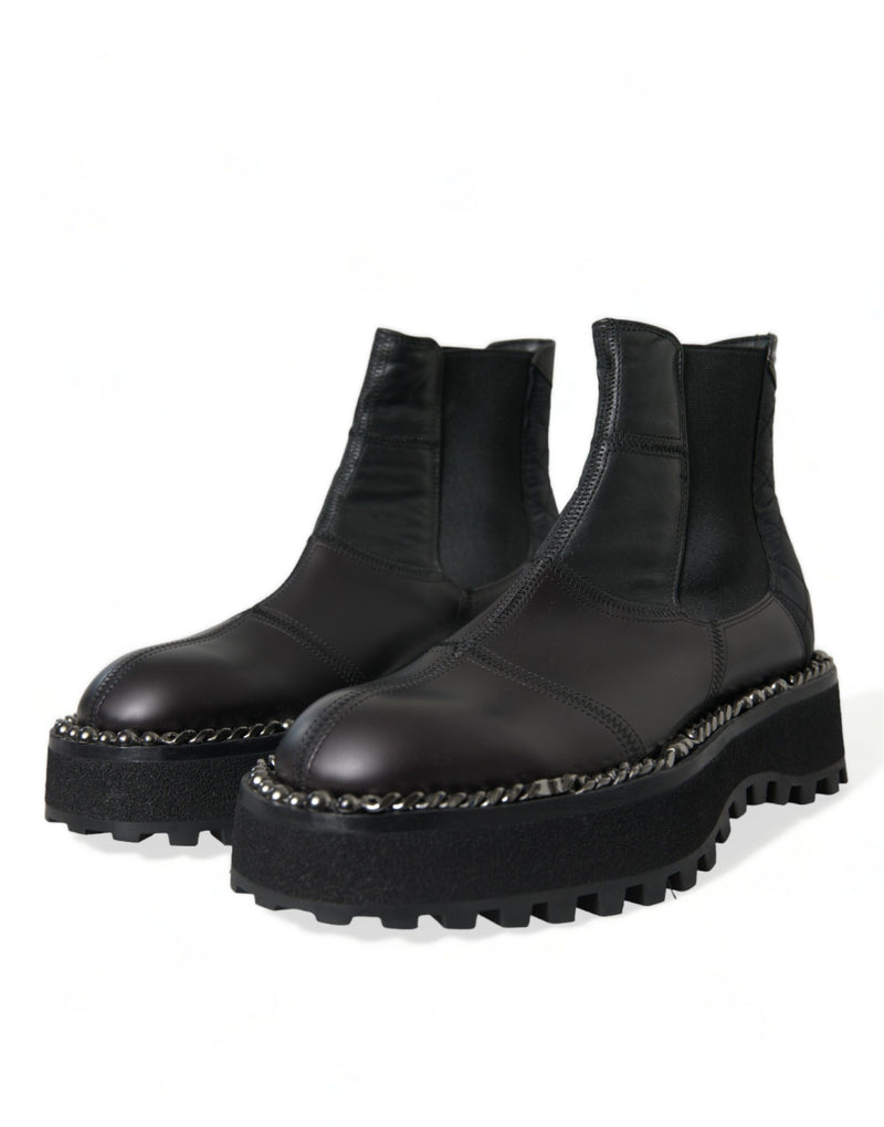 Dolce & Gabbana Black Leather Slip On Stretch Chelsea Boots