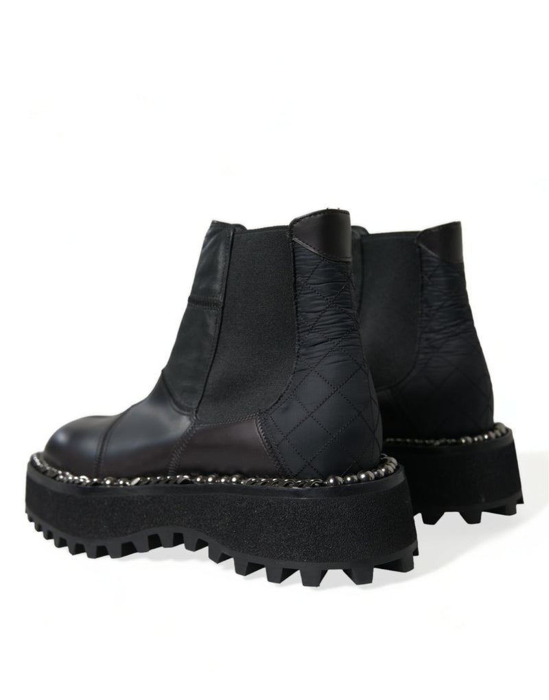 Dolce & Gabbana Black Leather Slip On Stretch Chelsea Boots