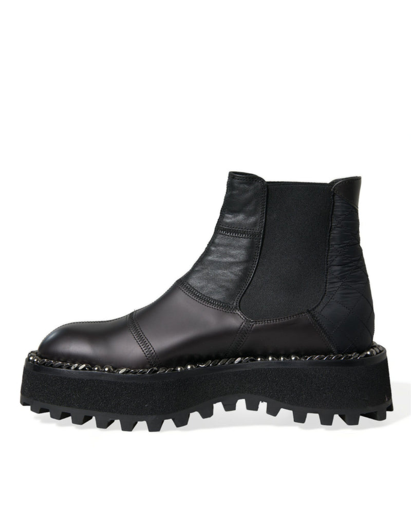 Dolce & Gabbana Black Leather Slip On Stretch Chelsea Boots