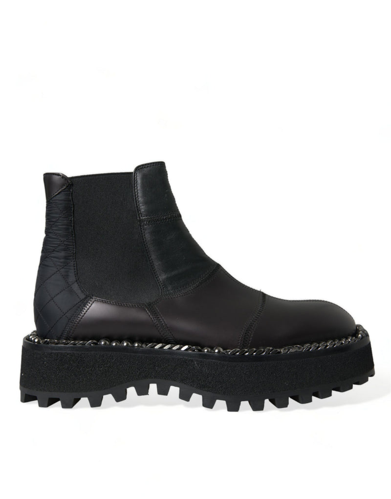 Dolce & Gabbana Black Leather Slip On Stretch Chelsea Boots