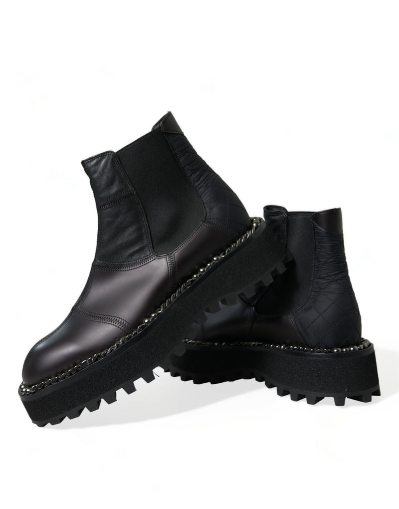 Dolce & Gabbana Black Leather Slip On Stretch Chelsea Boots