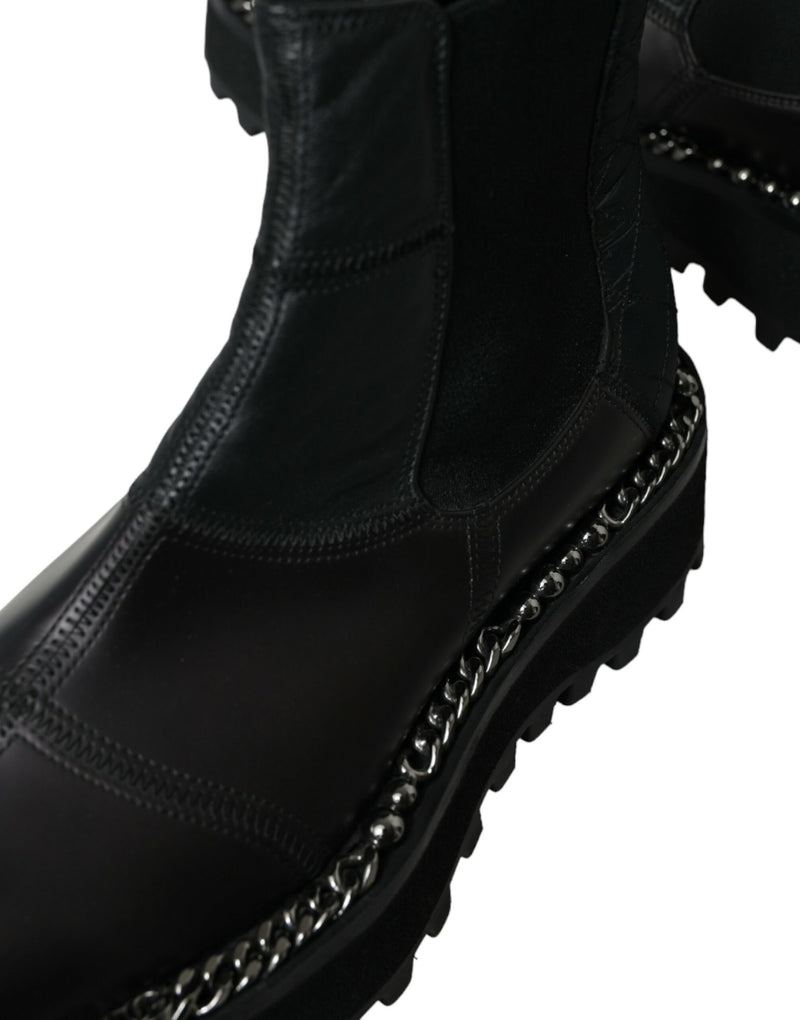 Dolce & Gabbana Black Leather Slip On Stretch Chelsea Boots