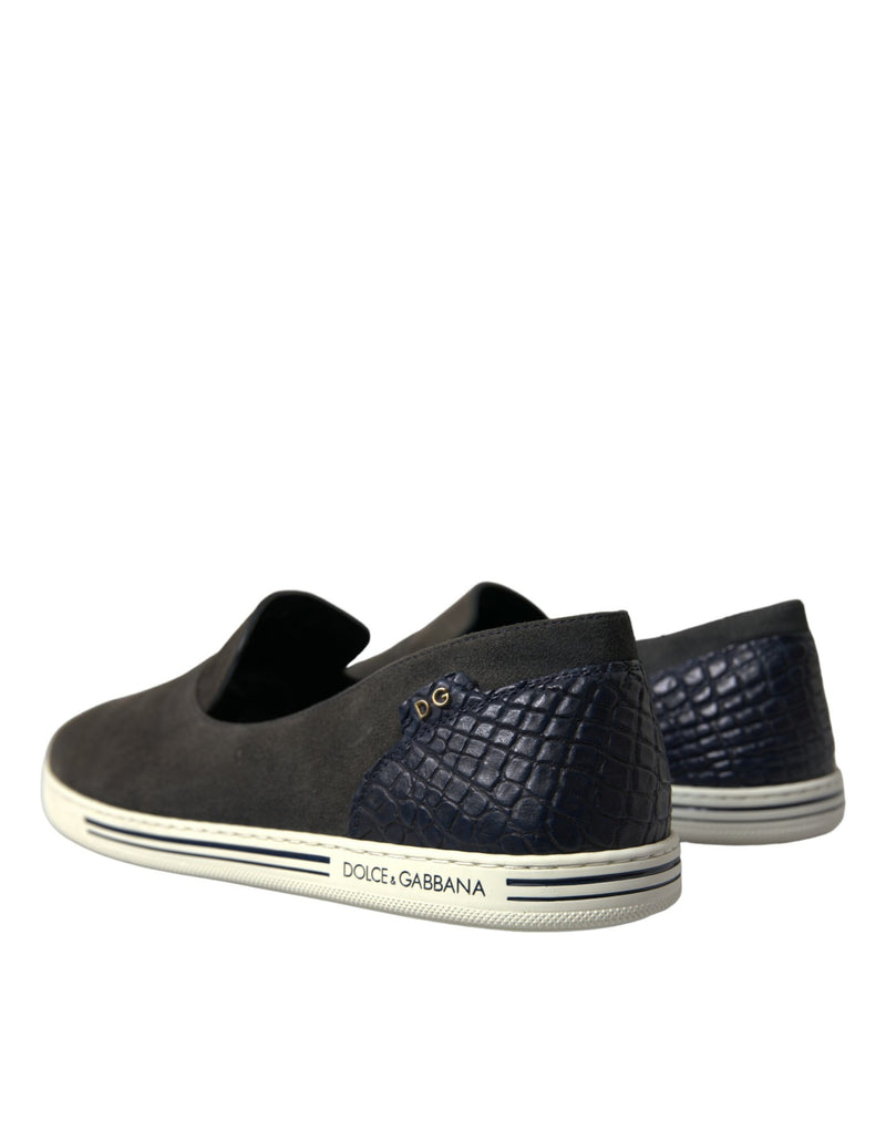 Dolce & Gabbana Blue Suede Caiman Men Loafers