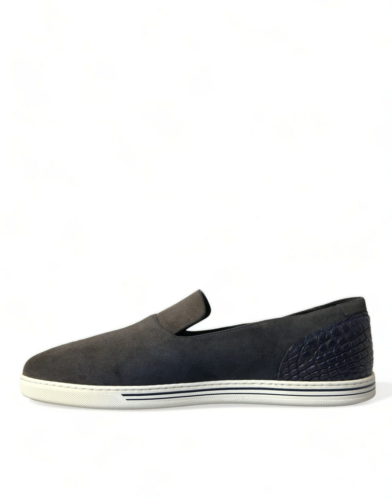 Dolce & Gabbana Blue Suede Caiman Men Loafers
