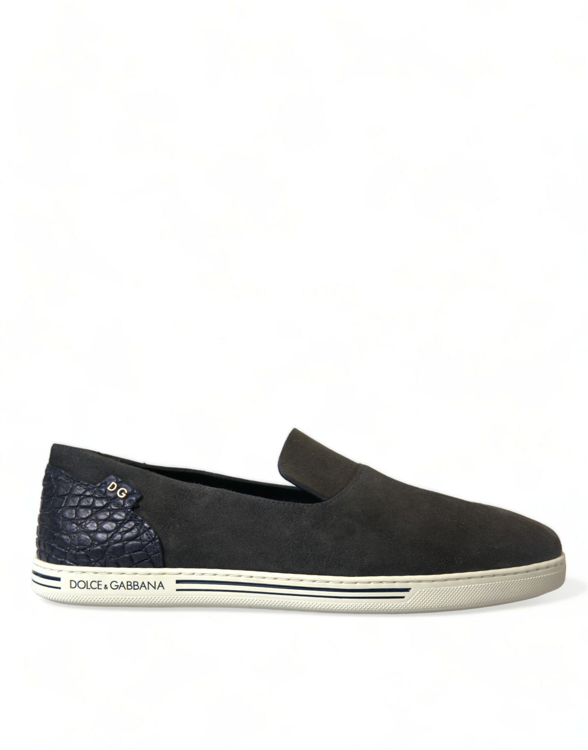 Dolce & Gabbana Blue Suede Caiman Men Loafers