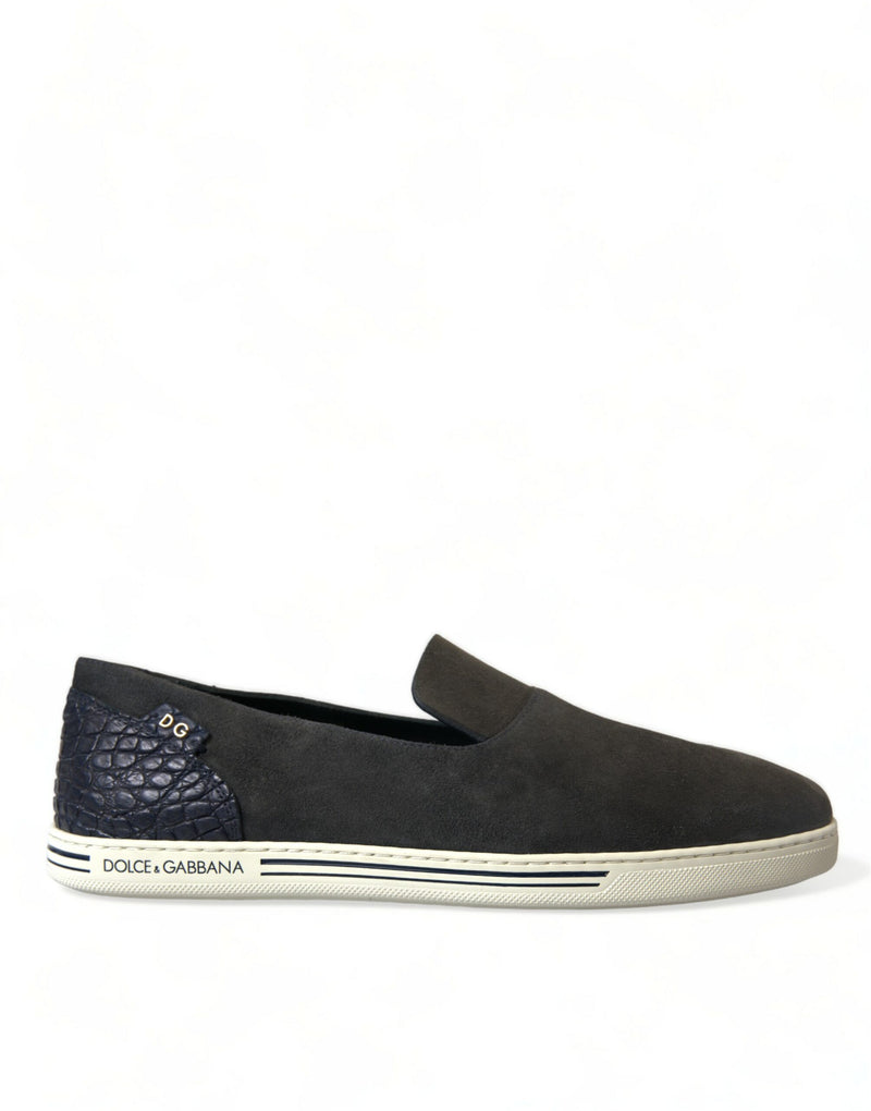 Dolce & Gabbana Blue Suede Caiman Men Loafers