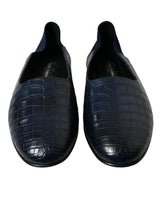 Dolce & Gabbana Blue Crocodile Leather Loafers Slip-On Shoes