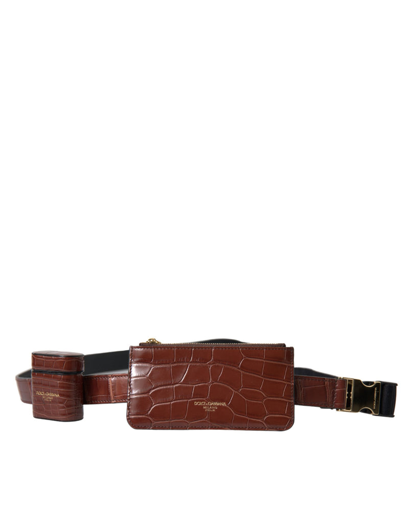 Dolce & Gabbana Brown Alligator Leather Airpods Case Wallet