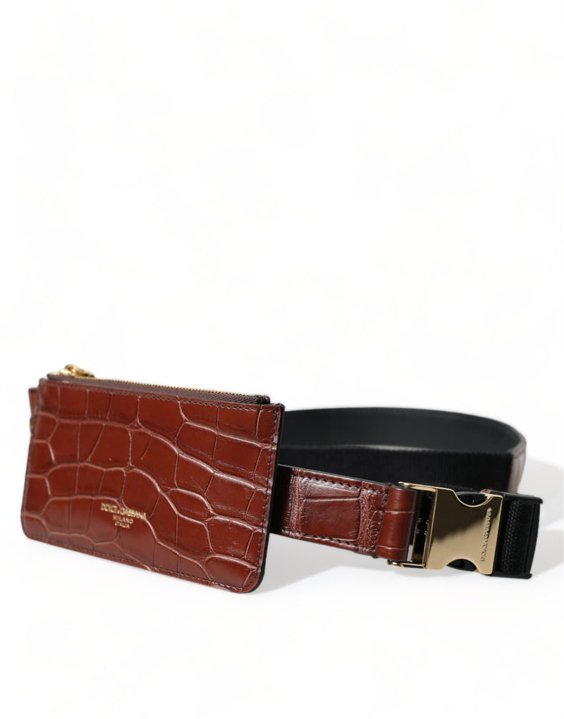 Dolce & Gabbana Brown Alligator Leather Airpods Case Wallet