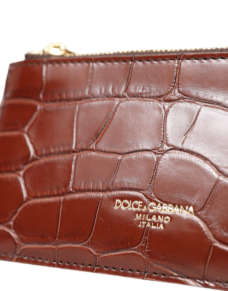 Dolce & Gabbana Brown Alligator Leather Airpods Case Wallet