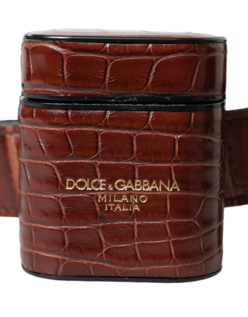 Dolce & Gabbana Brown Alligator Leather Airpods Case Wallet