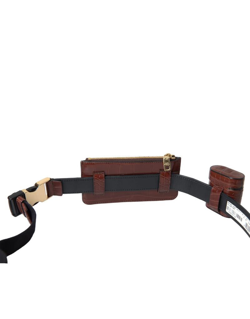 Dolce & Gabbana Brown Alligator Leather Airpods Case Wallet
